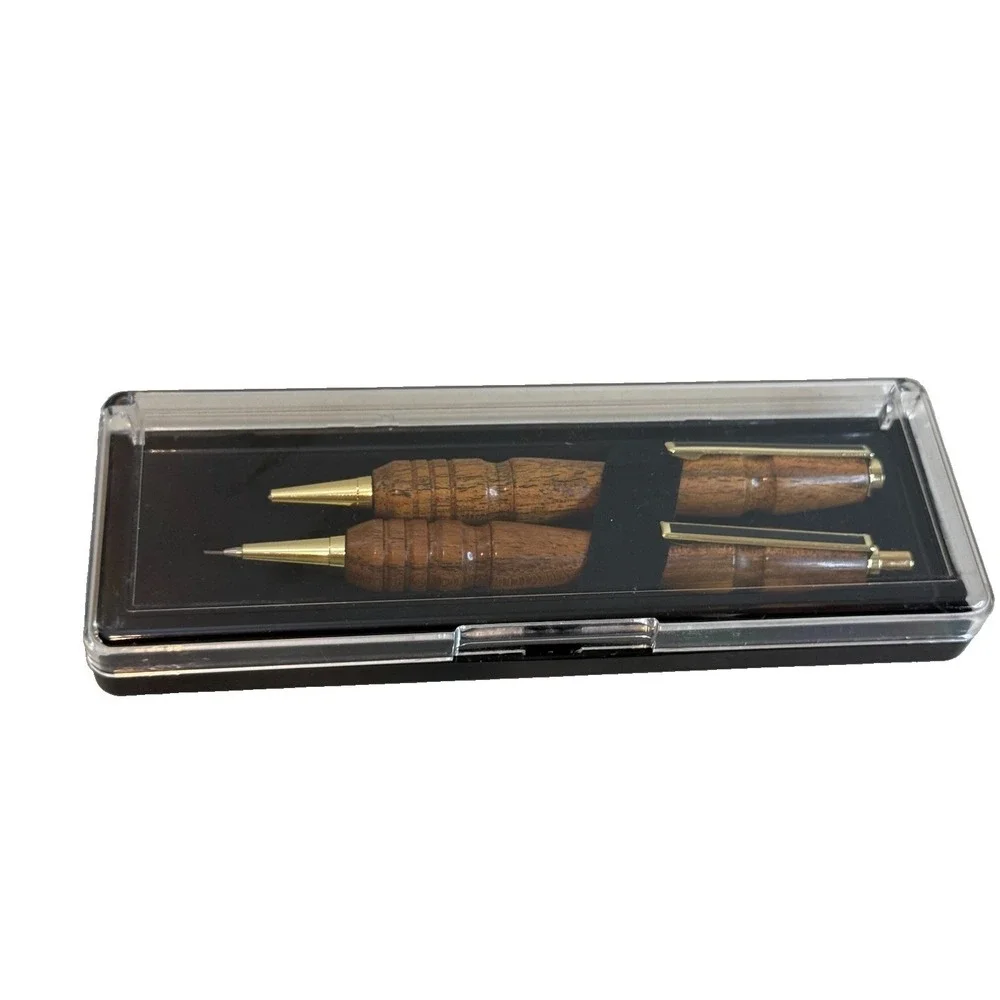 Handmade Bocote Wood Pen & Mechanical Pencil Set Gold Trim Fits Cross Refill